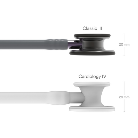 Littmann Classic III Stethoscope – Gray, Violet Stem, Smoke – size diagram.