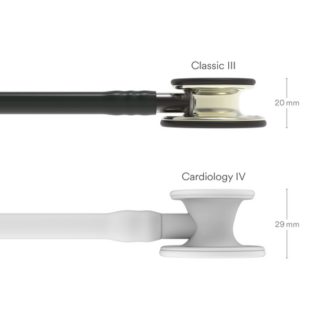 Littmann Classic III Stethoscope – Black, Smoke Stem, Champagne – size diagram.