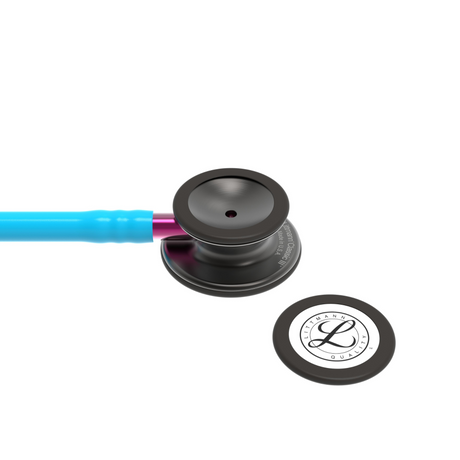 Littmann Classic III Stethoscope – Turquoise, Pink Stem, Smoke – chestpiece close-up.