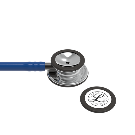 Littmann Classic III Stethoscope – Navy Blue, Smoke Stem, Mirror Stainless Steel – chestpiece close-up.