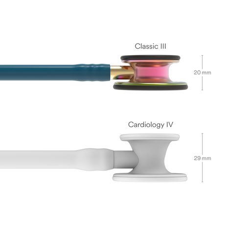 Littmann Classic III Stethoscope – Caribbean Blue, High Polish Rainbow – size diagram.