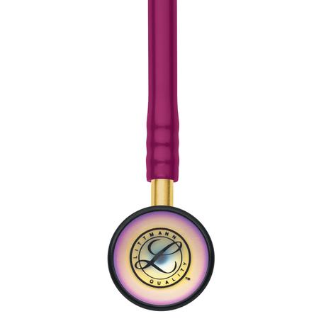 Littmann Classic II Pediatric & Infant Stethoscope – Raspberry, Brass Headset, Rainbow, Standard – chestpiece close-up.