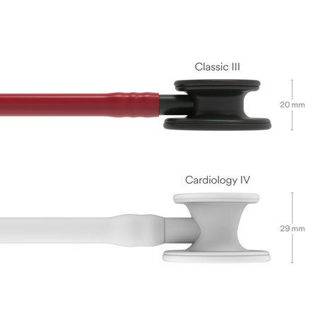 Littmann Classic III Stethoscope – Burgundy, Black Stem, Black – size diagram.