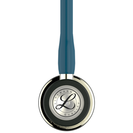 Littmann Cardiology IV Stethoscope – Caribbean Blue, Champagne, Standard – chestpiece close-up.