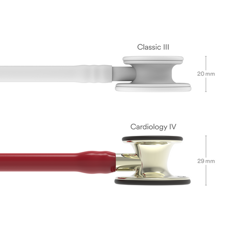 Littmann Cardiology IV Stethoscope – Burgundy, Champagne, Standard – size diagram.