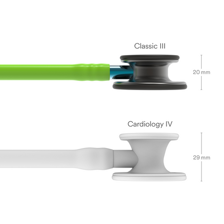Littmann Classic III Stethoscope – Lime Green, Blue Stem, Smoke – size diagram.