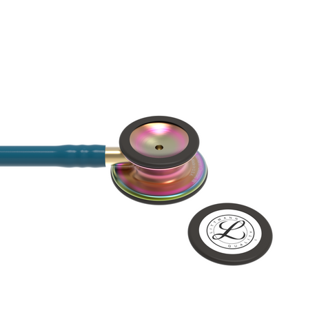 Littmann Classic III Stethoscope – Caribbean Blue, High Polish Rainbow – chestpiece close-up.