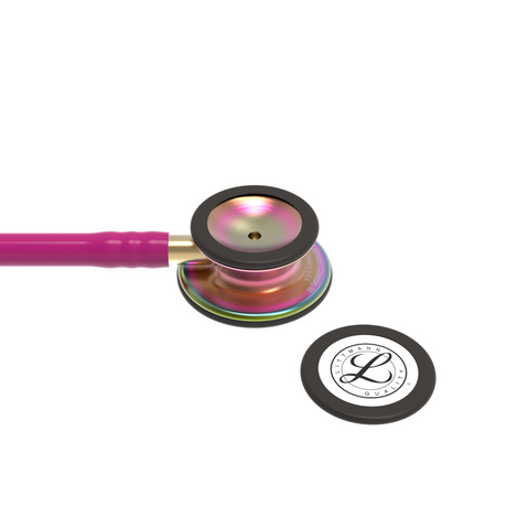 Littmann Classic III Stethoscope – Raspberry, High Polish Rainbow – chestpiece close-up.