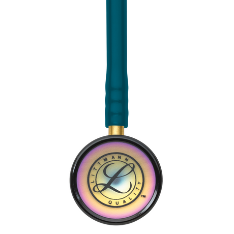 Littmann Classic II Pediatric Stethoscope – Caribbean Blue, Rainbow, Standard – chestpiece close-up.