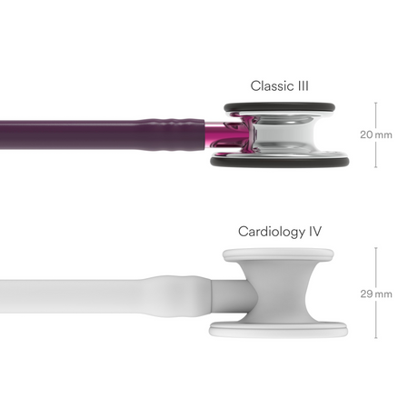 Littmann Classic III Stethoscope – Plum, Pink Stem, Mirror – size diagram.