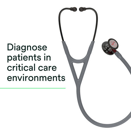 Littmann Cardiology IV Stethoscope – Gray, Red Stem, Smoke, High Polish – chestpiece close-up.