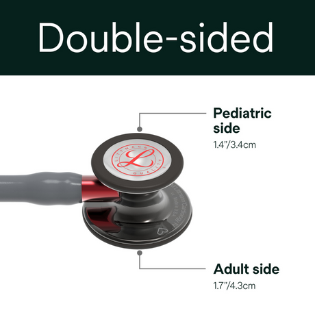 Littmann Cardiology IV Stethoscope – Gray, Red Stem, Smoke, High Polish – size diagram.