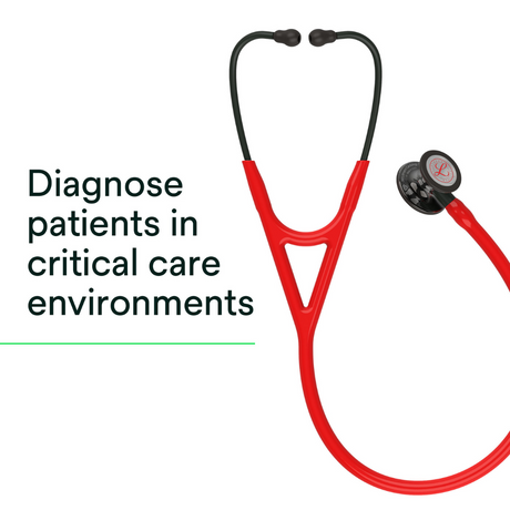 Littmann Cardiology IV Stethoscope – Red, Red Stem, Smoke, High Polish – chestpiece close-up.