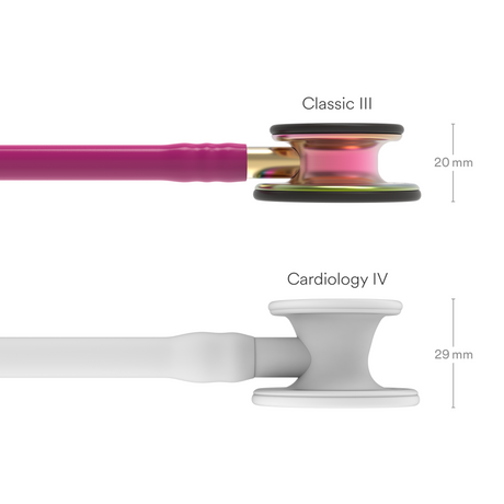 Littmann Classic III Stethoscope – Raspberry, High Polish Rainbow – size diagram.